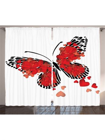 Фотошторы Magic Lady Комплект фотоштор белый "Чёрная узорчатая бабочка с красными сердцами на крыльях", 290*265 см