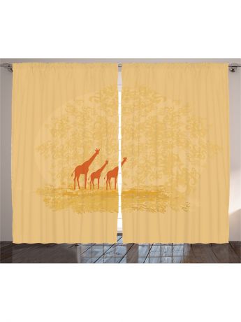 Фотошторы Magic Lady Комплект фотоштор для гостиной "Оранжевые жирафы", полиэстер плотностью 175 г/кв.м, 290*265 см