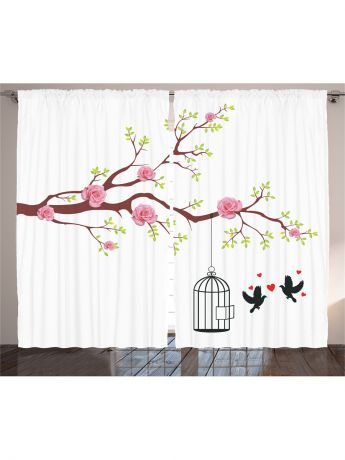 Фотошторы Magic Lady Комплект фотоштор из полиэстера высокой плотности "Птицы и розовое дерево", 290*265 см