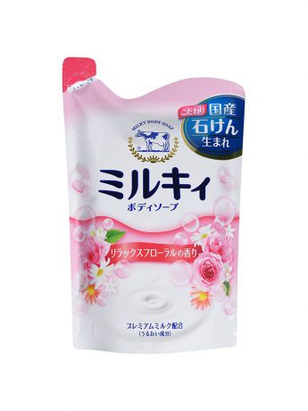 Мыло косметическое COW Молочное мыло для тела с аминокислотами шелка и ароматом цветов  MILKY BODY смен. уп. 400 мл
