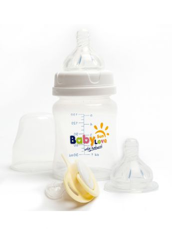 Бутылочки для кормления Baby Sun Love only natural Бутылочка для кормления, 150 мл +  Силиконовая соска для бутылочек ср п + пустышка 6м