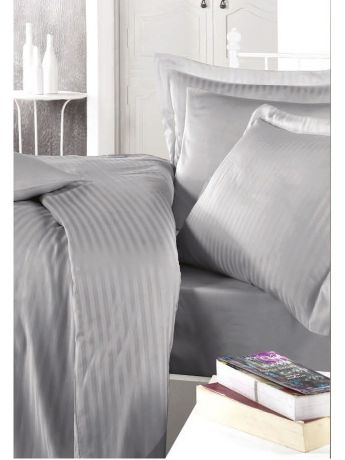 Постельное белье CLASY Комплект постельного белья STRIPE SATIN Gray/Серый, страйп-сатин, 200ТС, 100% хлопок, евро