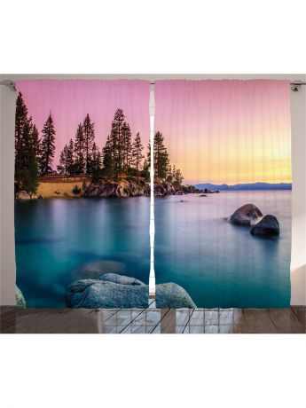 Фотошторы Magic Lady Комплект фотоштор для гостиной "Сосны и розовый закат", плотность ткани 175 г/кв.м, 290*265 см