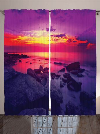 Фотошторы Magic Lady Плотные фотошторы "Розовый рассвет над каменистым берегом", 290*265 см