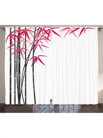 Фотошторы Magic Lady Комплект фотоштор для гостиной "Серо-розовый бамбук", плотность ткани 175 г/кв.м, 290*265 см