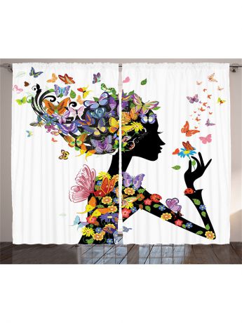 Фотошторы Magic Lady Комплект фотоштор для гостиной "Цветочная фея с бабочками ", плотность ткани 175 г/кв.м, 290*265 см