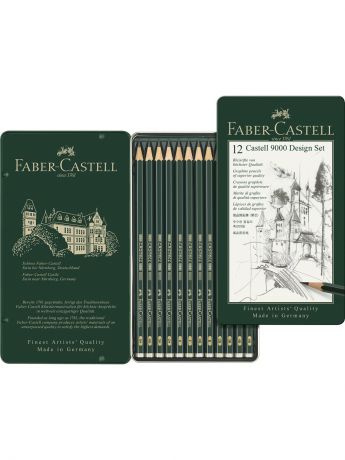 Карандаши Faber-Castell Чернографитовые карандаши  CASTELL 9000, в металлической коробке, 12 шт.