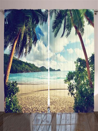 Фотошторы Magic Lady Комплект фотоштор "Тихий пляж в заливе среди лесистых берегов", полиэстер 175 г/кв.м, 290*265 см