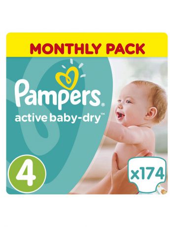Подгузники детские Pampers Подгузники Pampers Active Baby-Dry 8-14 кг, 4 размер, 174 шт.