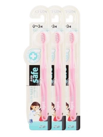 Зубные щетки Cj Lion Зубная Щетка "Kids Safe Toothbrush" (Шаг 1,0-3 Лет) Розовая Х 3Шт