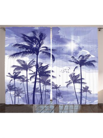 Фотошторы Magic Lady Комплект фотоштор для гостиной "Фиолетовые пальмы", плотность ткани 175 г/кв.м, 290*265 см