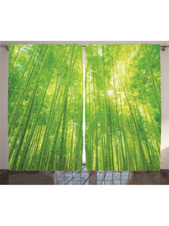 Фотошторы Magic Lady Комплект фотоштор для гостиной "Высокий зеленый бамбук", плотность ткани 175 г/кв.м, 290*265 см