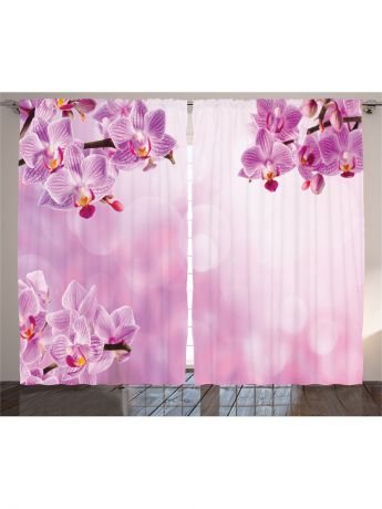 Фотошторы Magic Lady Комплект фотоштор для гостиной "Сиреневые орхидеи", плотность ткани 175 г/кв.м, 290*265 см
