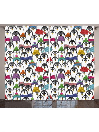 Фотошторы Magic Lady Комплект фотоштор из полиэстера высокой плотности "Пингвины в шапочках и шарфах", 290*265 см