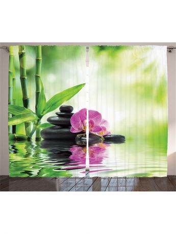 Фотошторы Magic Lady Комплект фотоштор зелёный "Спа с массажными камнями и фиолетовыми цветами орхидеи", 290*265 см