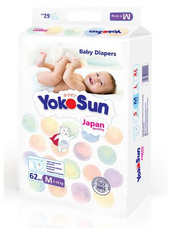 Подгузники детские YokoSun Подгузники YOKOSUN на липучках, размер М (5-10 кг), 62 шт