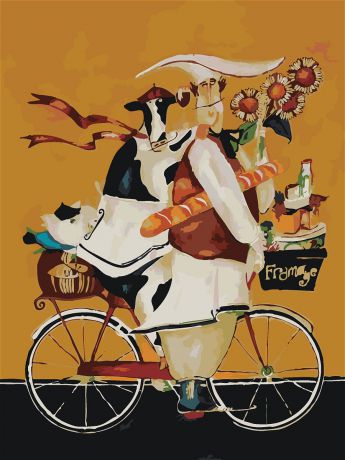 Наборы для рисования Цветной Раскраски по номерам Повар и корова на велосипеде