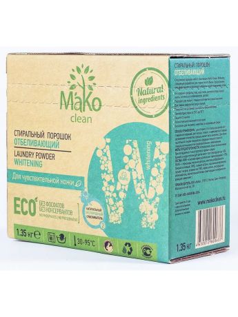 Стиральные порошки MaKo Clean Порошок стиральный " White",отбеливающий, 1,35 кг.