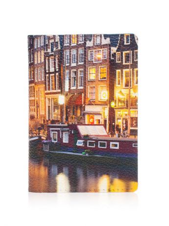 Обложки Eshemoda Обложка на паспорт с кожаной вставкой "Ночной Амстердам"