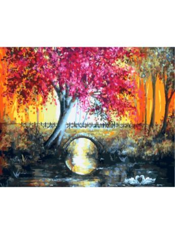Наборы для рисования Цветной Раскраски по номерам Лиловое дерево у моста