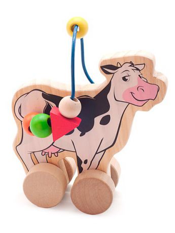 Каталки Игрушки из дерева Развивающая игрушка серпантинка лабиринт-каталка Корова