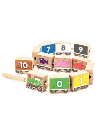 Сортеры Игрушки из дерева Развивающая игрушка паровозик шнуровка-цифры 12 дет