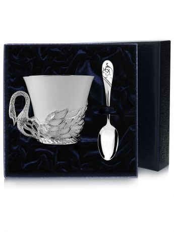 Столовое серебро АргентА Набор чашка чайная "Лебедь" + ложка (2 предмета)  + футляр