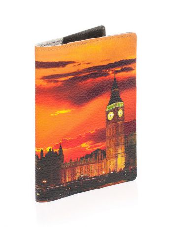 Обложки Eshemoda Обложка на паспорт с кожаной вставкой "Лондон, закат"