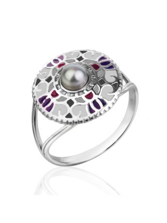 Ювелирные кольца KU&KU Кольцо с узорчатой мозаикой из эмали и жемчугом