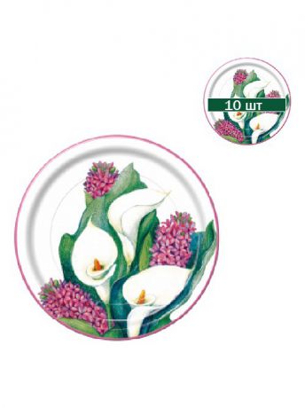 Одноразовая посуда Bulgaree Green Набор одноразовых десертных тарелок Каллы, диаметр 22,5 см, 10 шт/упак