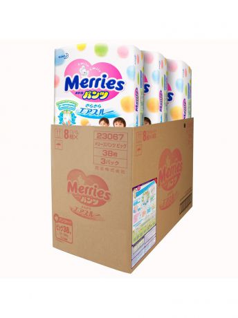 Подгузники детские MERRIES Мегапак Трусики-подгузники для детей большие 12-22 кг (3 упаковки по 38шт)