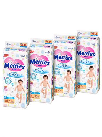 Подгузники детские MERRIES Мегапак Подгузники для детей размер XL 12-20 кг (4 упаковки по 44шт)