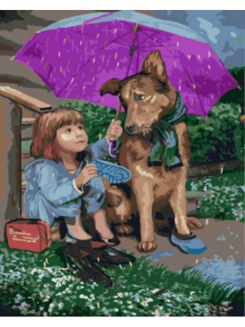 Наборы для рисования Цветной Картины По Номерам Девочка С Собакой Под Зонтом
