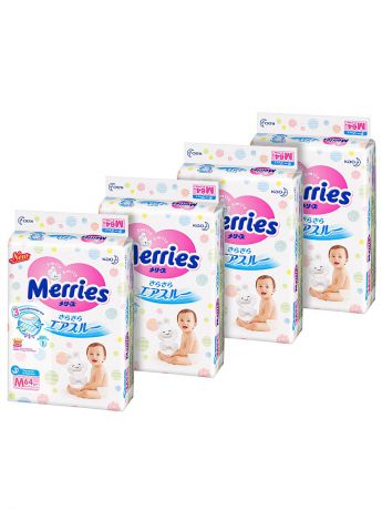Подгузники детские MERRIES Мегапак Подгузники для детей размер M 6-11 кг (4 упаковки по 64шт)