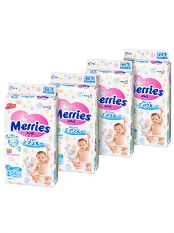 Подгузники детские MERRIES Мегапак Подгузники для детей размер L 9-14 кг (4 упаковки по 54шт)