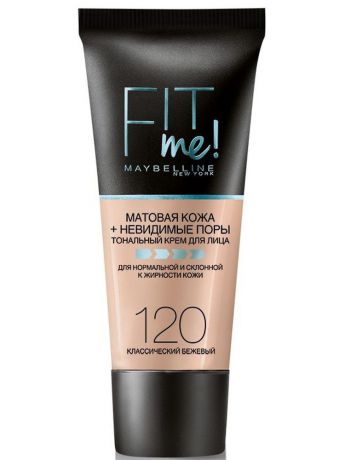 Тональные кремы Maybelline New York Тональный крем для лица "Fit Me",матирующий,скрывающий поры, Оттенок 120, Классический Бежевый,30 мл