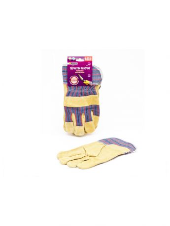 Перчатки хозяйственные PATERRA Перчатки усиленные рабочие, натуральная коровья кожа (1,6 мм)+хлопок, двойная прошивка швов.