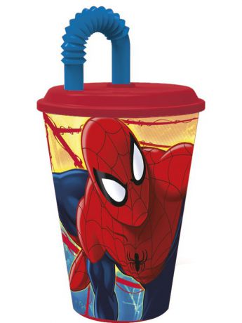 Стаканы Stor Стакан пластиковый с соломинкой и крышкой (спортивный, 430 мл). Человек-паук Красная паутина