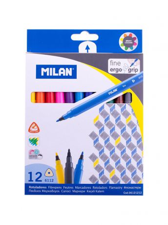 Фломастеры Milan Фломастеры "6112" 12цв., трехгранные, картон. уп., европодвес