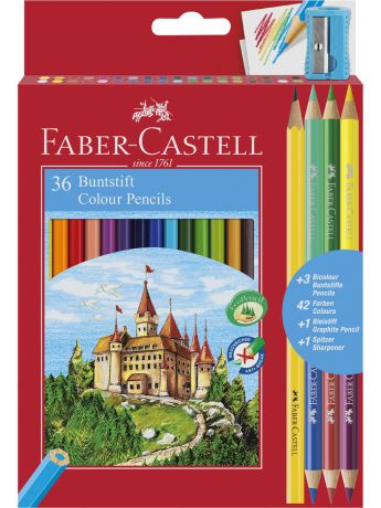 Карандаши Faber-Castell Цветные карандаши Замок, 36 шт + 3 двухцветных карандаша+1 чернограф. карандаш+точилка
