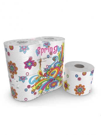 Туалетная бумага World Cart Туалетная бумага Spring серия Kartika, 3-х слойная, 4 рулона по 200 листов, 20.4 м/рулон