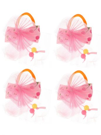 Резинки Радужки Бантики для волос на длинных резинках бантик с вишенками, набор 2 по 2 шт, светло-розовые