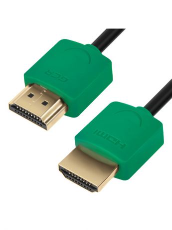 Кабели GCR Кабель 2.0m v1.4 HDMI M/M черный, зеленые коннекторы, Slim, Ethernet 10.2 Гбит/с, 3D, 4K2.0m, экран