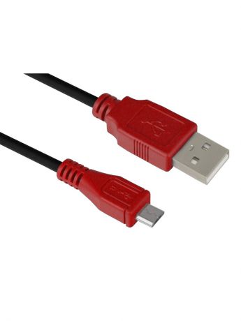 Кабели GCR Кабель micro USB 2.0 0.3m черный красные коннекторы, AM/microB 5pin экран армированный морозостойкий
