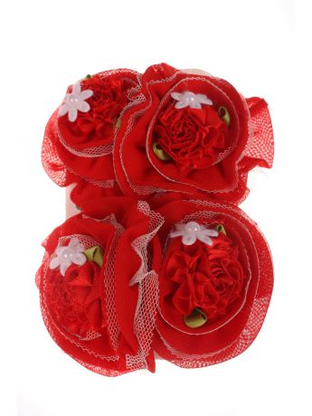 Резинки Радужки Бантики для волос на длинных резинках розочка с цветочком с бусиной, набор 2 по 2 шт, красные