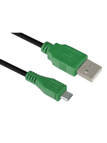 Кабели GCR Кабель micro USB 2.0 0.5m черный, зеленые коннекторы, AM/microB 5pin, экран армирован морозостойкий