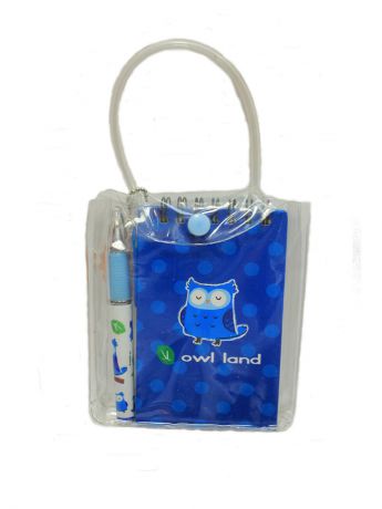 Канцелярские наборы Aroma-Garden Набор "Совята" в сумочке, 2 предм: шариковая ручка (черн), блокнот на пружинке, синий