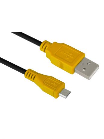 Кабели GCR Кабель micro USB 2.0 2.0m черный, желтые коннекторы, AM/microB 5pin экран армированный морозостойкий