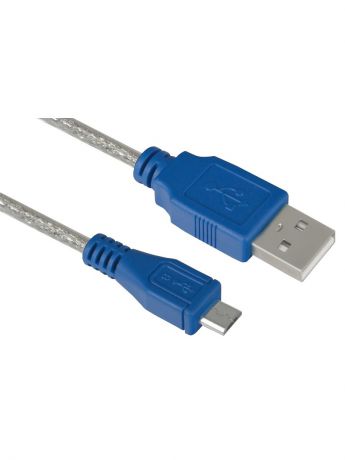 Кабели GCR Кабель micro USB 2.0 0.3m черный, синие коннекторы, AM/microB 5pin, экран армированный морозостойкий