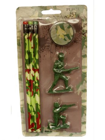 Канцелярские наборы Aroma-Garden Набор "Армия" 6 предм: карандаш 3шт, точилка,ластик 2шт зеленый